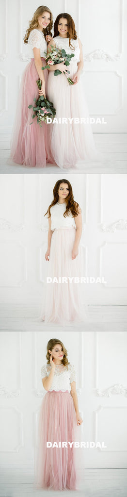 New Arrival Two Pieces Tulle A-Line  Lace Top Cheap Honest Bridesmaid Dress, D1179