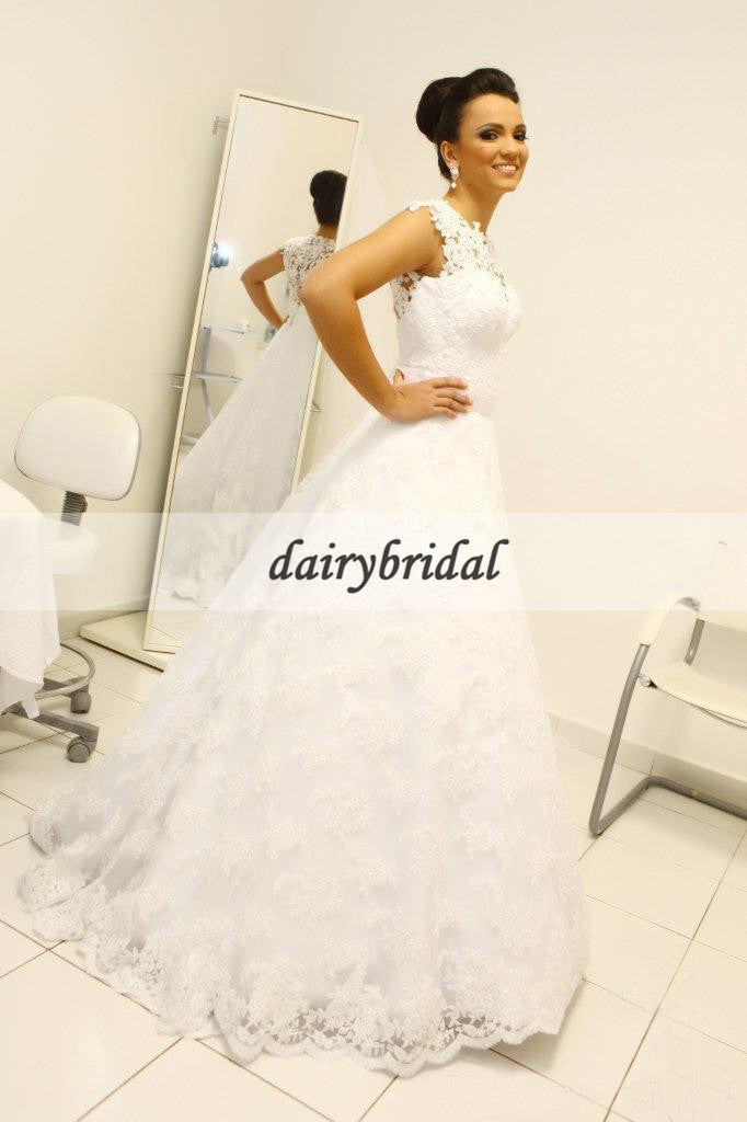 Charming Wedding Dress, Lace Wedding Dress, Detachable Bridal Dress, Unique Wedding Dress, D125