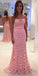 Straight Neckline Lace Prom Dress, Charming Backless Prom Dress, Mermaid Prom Dress, D139