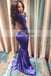 Long Sleeve Tulle Applique Prom Dress, Mermaid Satin Sexy Open-Back Prom Dress, D142