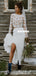 Unique Two Pieces Chiffon Sexy Slit Long Sleeve Lace Wedding Dresses, FC1659