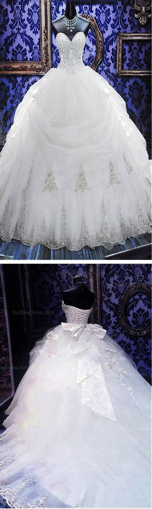 Luxury Sweetheart Silver Lace Wedding Party Dresses, Corset Lace Up Bridal Gown, WD0018