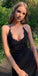 Black Spaghetti Straps Backless Mermaid Lace Beaded Prom Dresses, FC1920