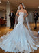 Luxury Lace Mermaid Backless Applique Straight Neckline Wedding Dresses, FC1925