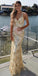 Gold Sequin Mermaid Backless V-Neck Prom Dresses, FC1938