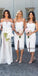 Sheath White Two Straps Tea-Length Slit Sleeveless Bridesmaid Dress, FC2020