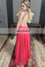 Deep V-Neck Beaded A-Line Prom Dress, Open-Back Chiffon Prom Dress, D213