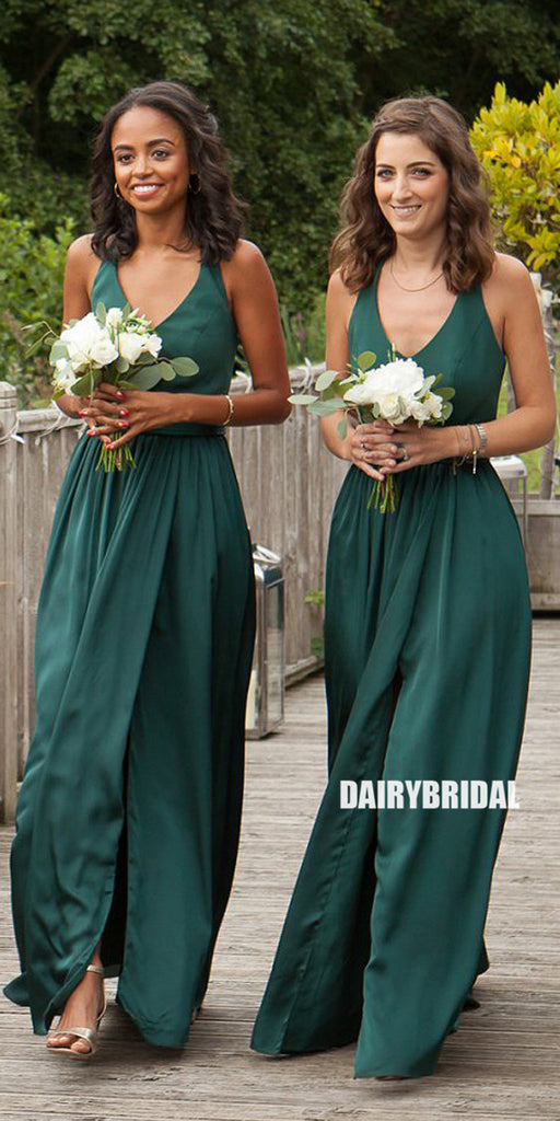 Elegant A-line V-neck Slit Backless Jersey Bridesmaid Dress, FC2158