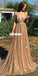 Sparkly A-line Spaghetti Straps Backless Sexy V-Neck Prom Dresses, FC2188