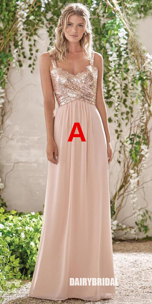 Mismatched Sequin Top Bridesmaid Dress, Chiffon Floor-Length Bridesmaid Dress, D220