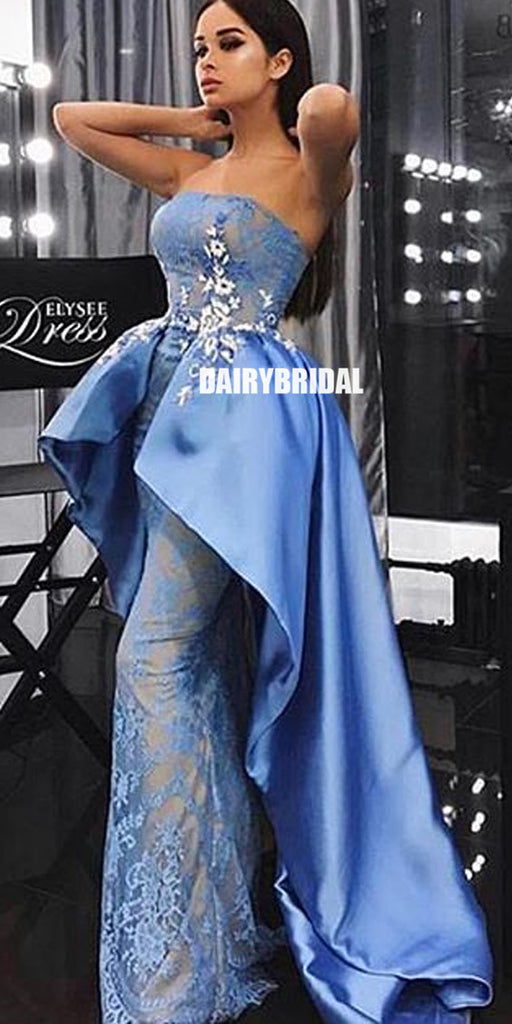 Charming Lace Straight Neckline Sleeveless Applique Satin Prom Dress, FC2226
