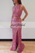 Two Pieces Beaded Prom Dress, Mermaid Open-Back Slit Prom Dress, D222
