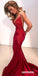 Spaghetti Straps Mermaid Applique Backless Red Prom Dresses, FC2312