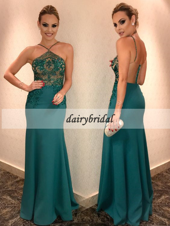 Sexy See-Through Backless Prom Dress, Mermaid Beaded Prom Dress, D232