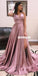 Simple A-line Slit Silk Elastic Satin Backless V-neck Prom Dress, FC2394