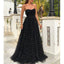 Sweetheart A-line Tulle Backless Black Long Beaded Prom Dresses, FC2425