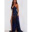 Spaghetti Straps Sequin Prom Dresses, V-Neck Backless Slit Prom Dresses, D252