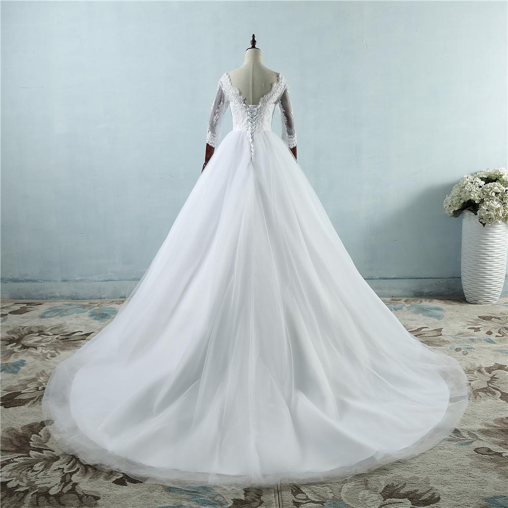 Long Wedding Dress, Lace Wedding Dress, Tulle Wedding Dress, Floor-Length Bridal Dress, 3/4 Sleeve Wedding Dress, Custom Made Wedding Dress, LB0258