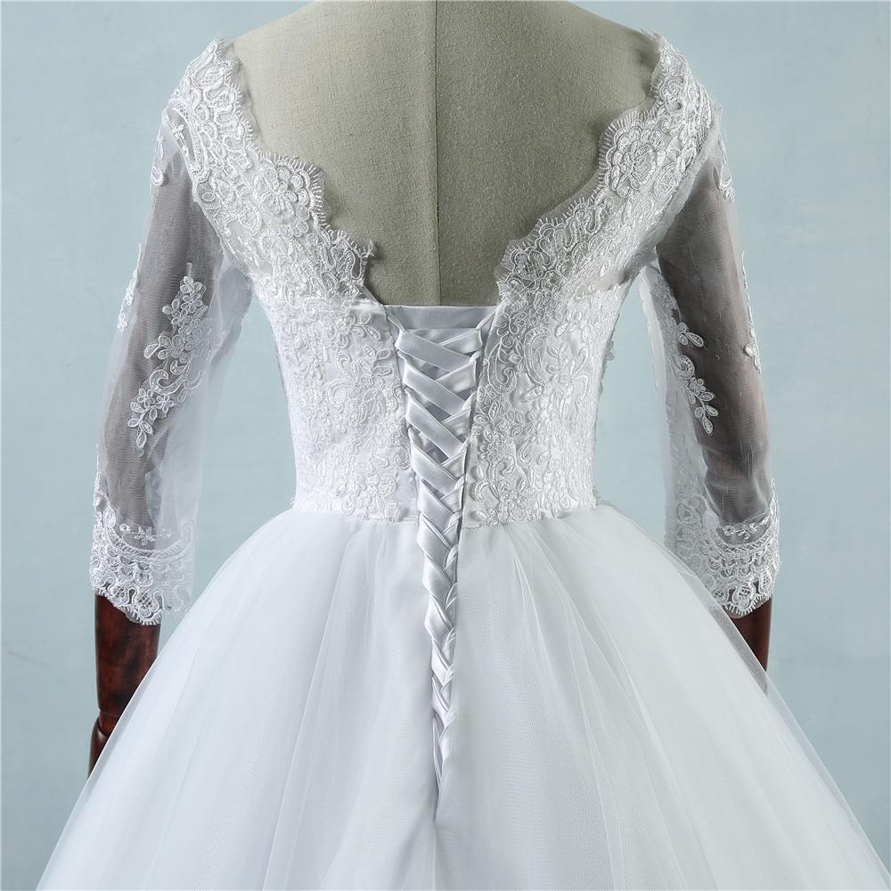 Long Wedding Dress, Lace Wedding Dress, Tulle Wedding Dress, Floor-Length Bridal Dress, 3/4 Sleeve Wedding Dress, Custom Made Wedding Dress, LB0258