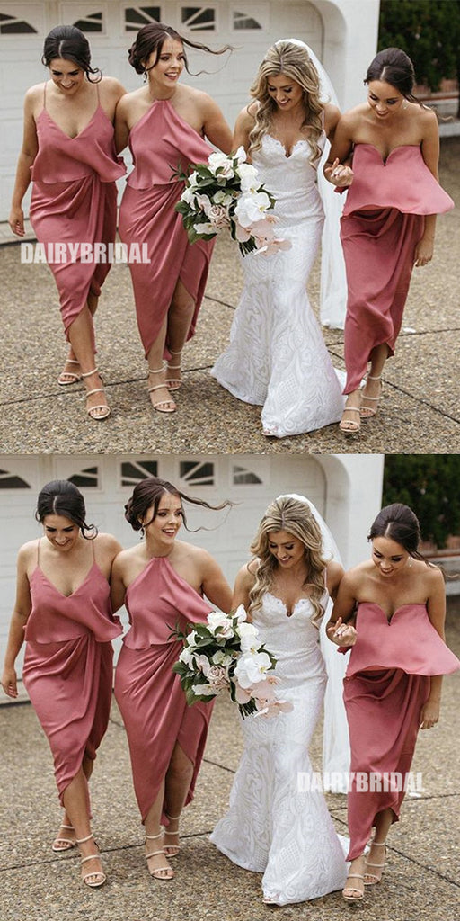 Simple Mismatched Backless High-low Chiffon Bridesmaid Dress, FC2683