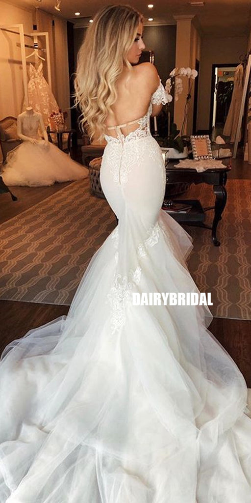 Elegant Sweetheart Mermaid Lace Backless Tulle Wedding Dresses, FC2692