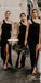 Black One Shoulder Sexy Slit Mermaid Jersey Bridesmaid Dress, FC2705