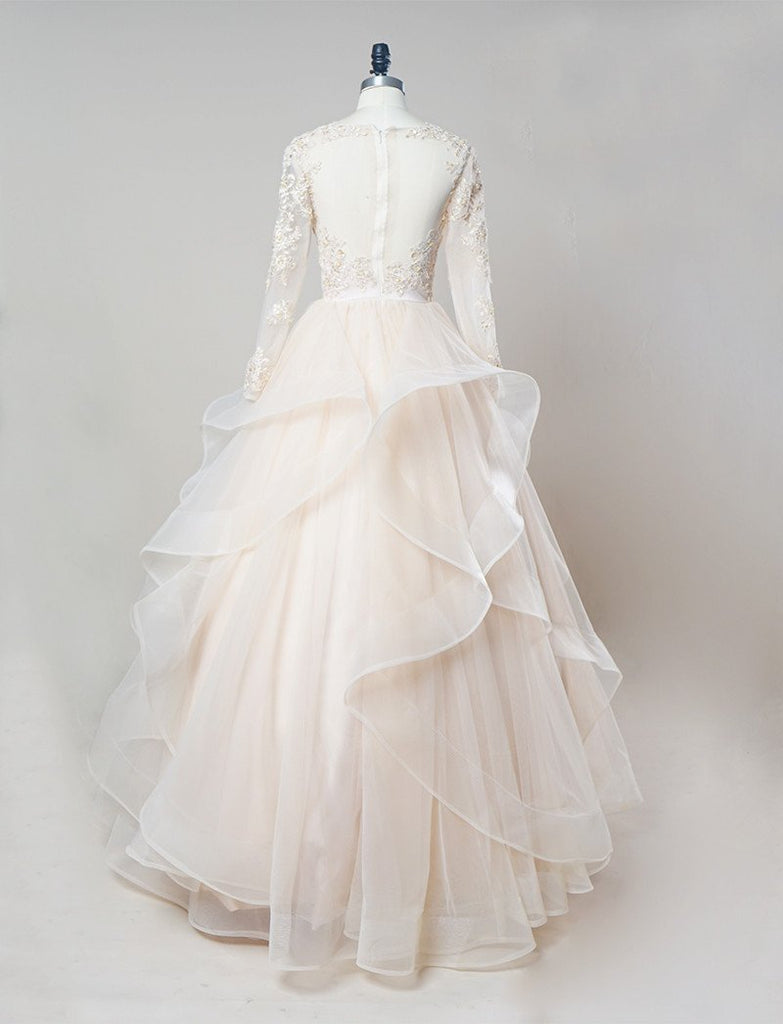 Long Wedding Dress, Ball Gown Wedding Dress, Organza Wedding Dress, Long Sleeve Bridal Dress, Applique Wedding Dress, Custom Made Wedding Dress, LB0243
