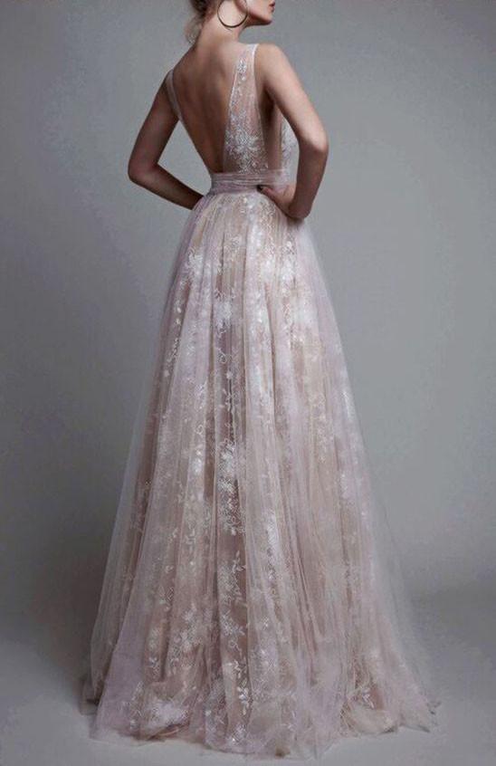 High Quality Lace Deep V Neck Backless Sexy Charming Affordable Long Wedding Dresses,220032