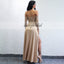 Sexy Slit Lace Prom Dress, Off shoulder Long sleeve Soft Satin Prom Dress, D346