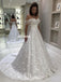 Off Shoulder Charming Lace Backless A-line Satin Wedding Dresses, FC3771