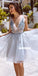 A-line Tulle V-neck Backless Beaded Homecoming Dress, FC3824