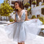 A-line Tulle V-neck Backless Beaded Homecoming Dress, FC3824