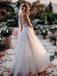 Honest A-line Tulle Backless V-neck Appliques Wedding Dress, FC3846