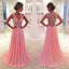 Pink Lace Prom Dress, Applique Chiffon Prom Dress, Sexy A-Line Prom Dress, D388