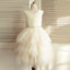 Ivory Satin Top Beaded Belt Tulle Flower Girl Dresses, Pixie Tutu Dresses, Little Girl Dresses, FG074