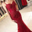 Red Spaghetti Straps Applique Prom Dresses, Tulle Mermaid Prom Dresses, D399