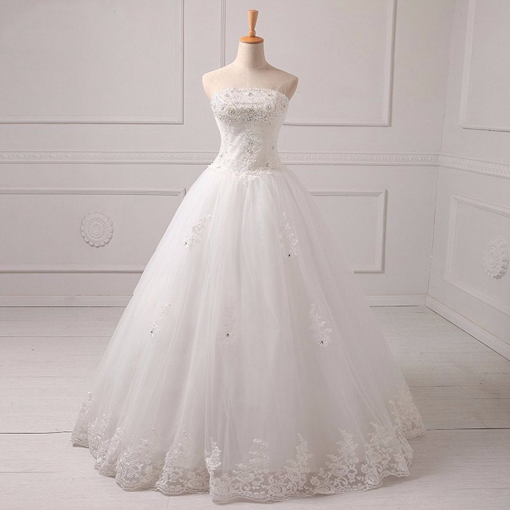 Long Wedding Dress, Tulle Wedding Dress, A-Line Bridal Dress, Sweet Heart Wedding Dress, Beading Wedding Dress, Applique Wedding Dress,  LB0401