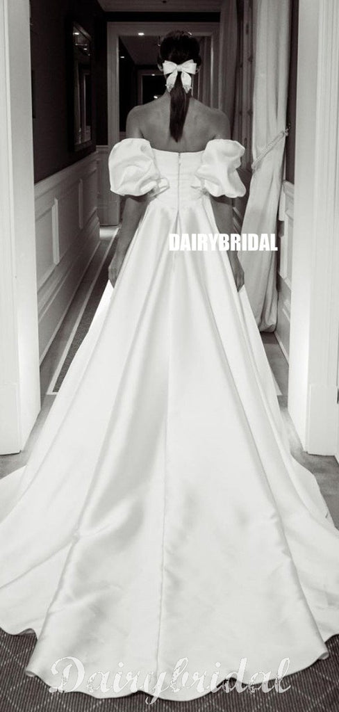 Elegant A-line Satin Floor-Length Straight Neckline Wedding Dresses, FC4022