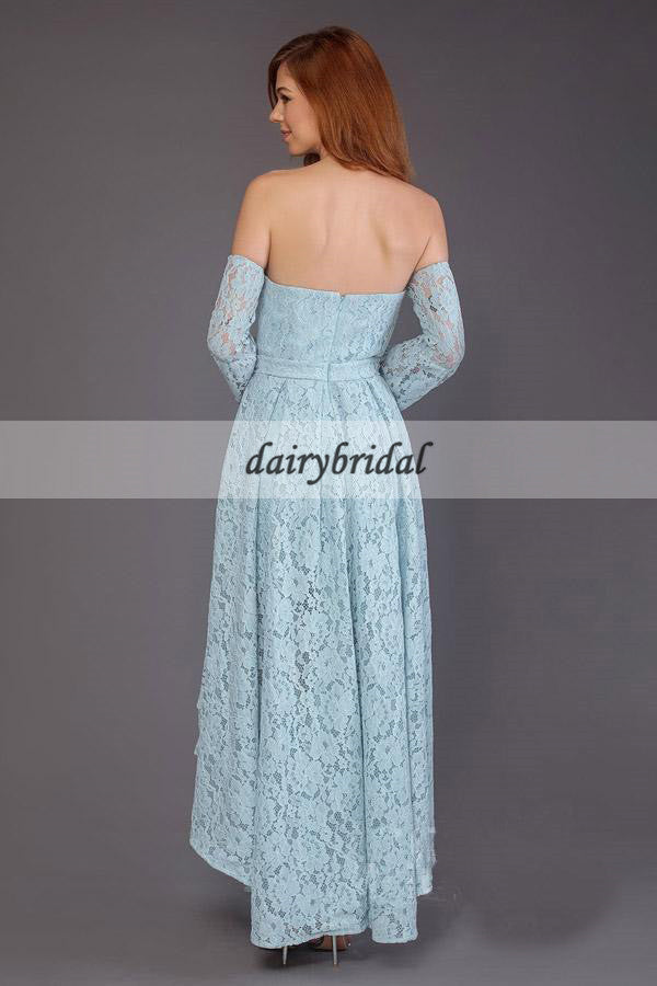 Blue Mismatched Bridesmaid Dress, Lace Bridesmaid Dress, D404
