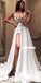 Newest A-line Satin Sweetheart Sexy Slit Appliques Prom Dresses, FC4154