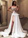 Newest A-line Satin Sweetheart Sexy Slit Appliques Prom Dresses, FC4154