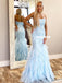 Honest Lace Straight Neckline Mermaid Backless Tulle Prom Dresses, FC4174