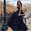 Black Lace Off Shoulder A-line Backless Tulle Prom Dresses, FC4216