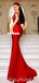 Off Shoulder Red Appliques Mermaid Backless Long Prom Dresses, FC4275