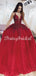 Red A-line Tulle Gorgeous Backless Beaded Sleeveless Applique Long Prom Dresses, FC4285