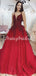 Red A-line Tulle Gorgeous Backless Beaded Sleeveless Applique Long Prom Dresses, FC4285
