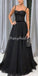 Sparkle Black Sequin Spaghetti Straps Gorgeous A-Line Prom Dresses, FC4297