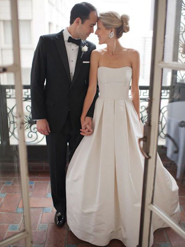 Satin A-Line Bridal Dress, Sweet Heart Backless Wedding Dress, Sleeveless Floor-Length Wedding Dress, LB0440