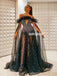 Black A-line Off Shoulder Long Sleeves Sexy Deep V-neck Prom Dresses, FC4451