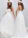 Long A-line Tulle Spaghetti Straps Beach Wedding Dress, Backless Deep V-Neck Wedding Dress, LB0447